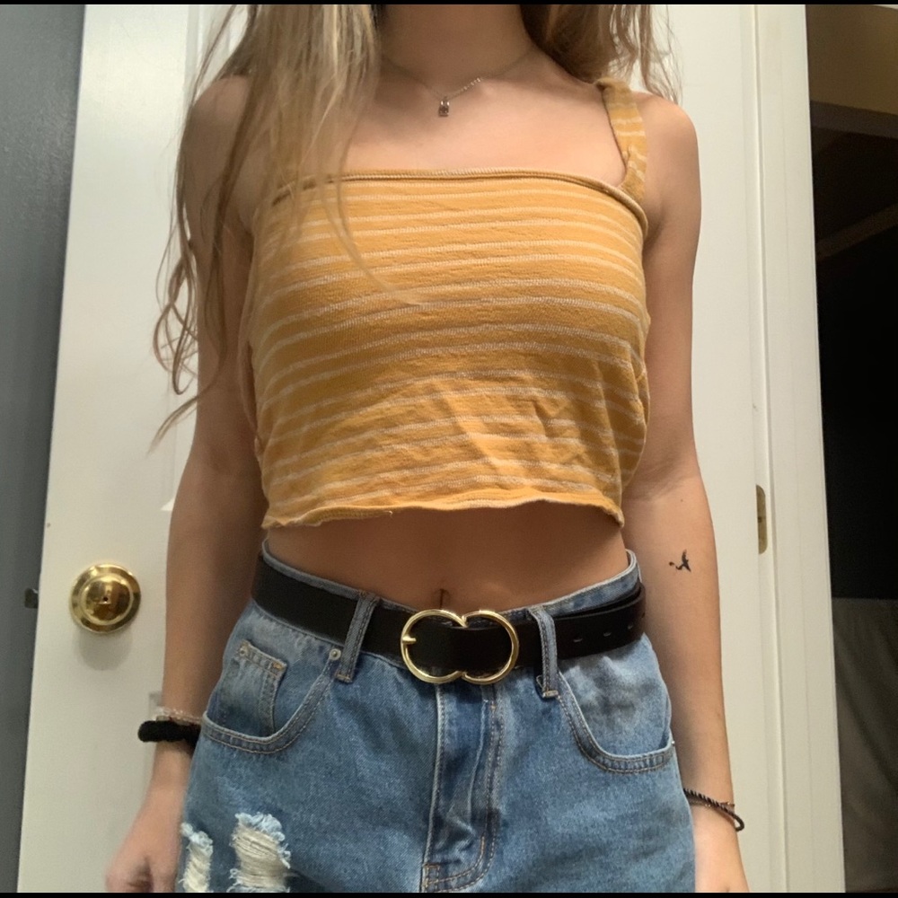 Pretty Yellow Striped Crop Top